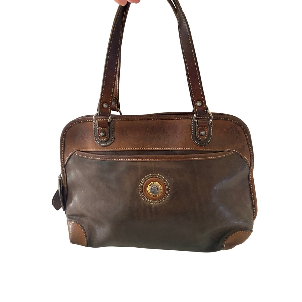 VTG 80's Etienne Aigner Americana Original  Two Tone Brown Leather Shoulder Bag